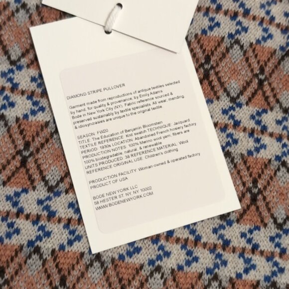 Bode NWT Diamond Stripe Pullover Sweater Merino Wool Men's M/L - Picture 11 of 11